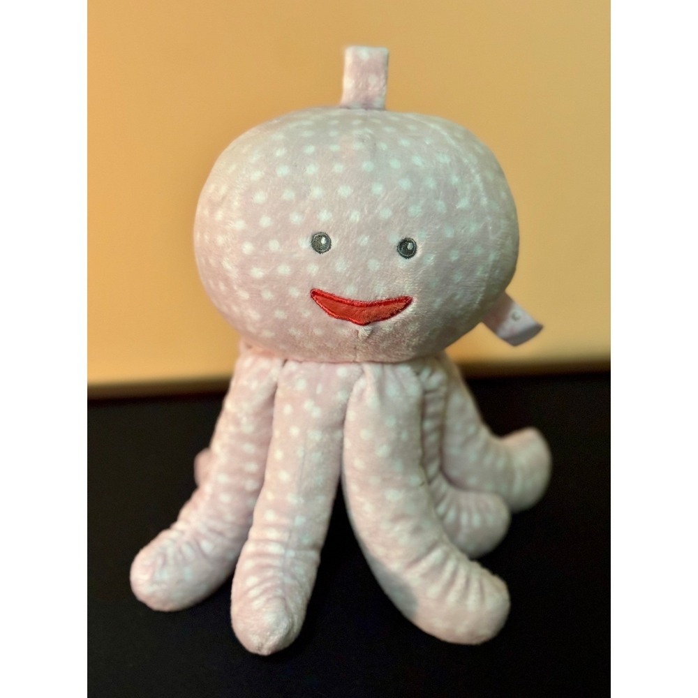 Baby Aspen Pink Polka Dot Octopus Soft Plush Rattle Hanging Stuffed Animal Toy